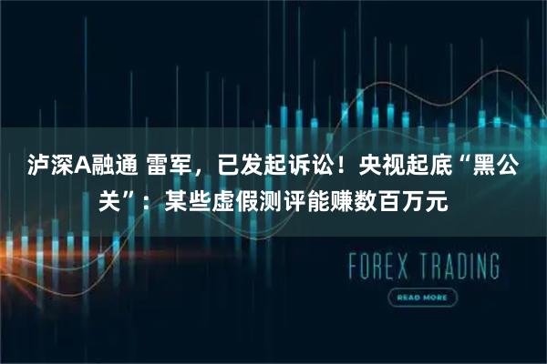 泸深A融通 雷军，已发起诉讼！央视起底“黑公关”：某些虚假测评能赚数百万元