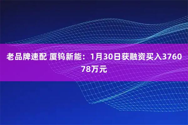 老品牌速配 厦钨新能：1月30日获融资买入376078万元